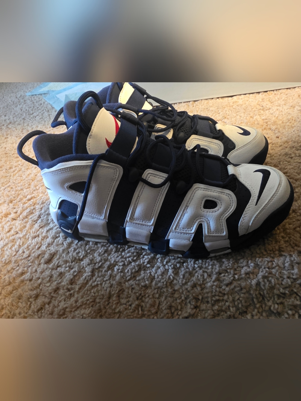 Used Mens Size 11 Nike AIR Retro Sneakers - White, Navy, Red Accent No Box